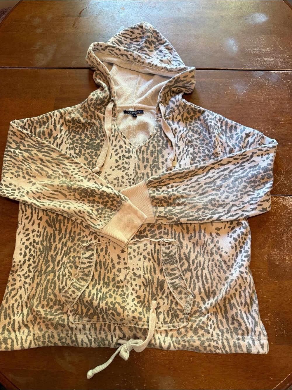 Ocean Drive Beige and Taupe Leopard Hoodie